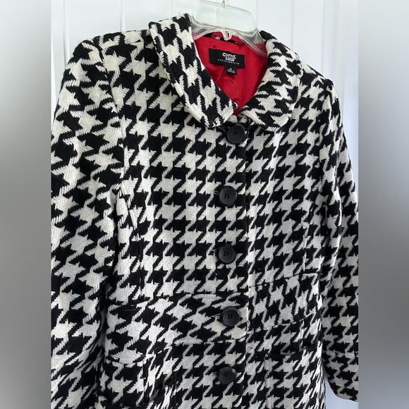 Houndstooth long wool blend jacket Sz M - Picture 2 of 11